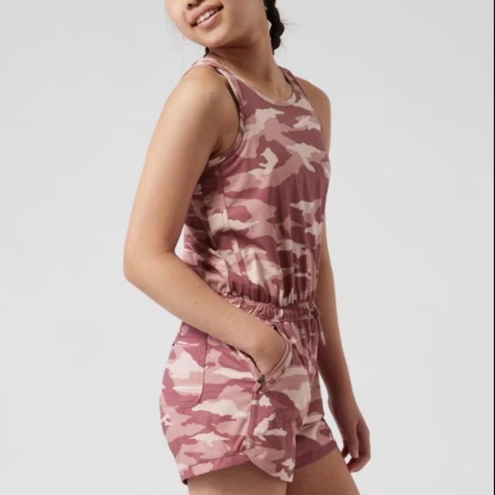 Athleta Girl On The Go Romper in Pink Camo